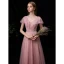 Abordable Rougissant Rose Robe Demoiselle D'honneur 2020 Princesse V-Cou Manches Courtes Dos Nu Ceinture Longue Volants