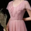 Abordable Rougissant Rose Robe Demoiselle D'honneur 2020 Princesse V-Cou Manches Courtes Dos Nu Ceinture Longue Volants