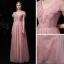 Abordable Rougissant Rose Robe Demoiselle D'honneur 2020 Princesse V-Cou Manches Courtes Dos Nu Ceinture Longue Volants
