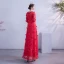 Flower Fairy Red Prom Dresses 2020 A-Line / Princess Scoop Neck 3/4 Sleeve Appliques Lace Beading Sequins Floor-Length / Long Ruffle Backless Formal Dresses