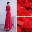 Flower Fairy Red Prom Dresses 2020 A-Line / Princess Scoop Neck 3/4 Sleeve Appliques Lace Beading Sequins Floor-Length / Long Ruffle Backless Formal Dresses