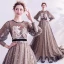 Style Victorien Champagne Noire Transparentes Robe De Soirée 2020 Princesse Encolure Dégagée Gonflée Manches Longues Appliques En Dentelle Perlage Ceinture Glitter