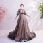 Style Victorien Champagne Noire Transparentes Robe De Soirée 2020 Princesse Encolure Dégagée Gonflée Manches Longues Appliques En Dentelle Perlage Ceinture Glitter