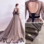Style Victorien Champagne Noire Transparentes Robe De Soirée 2020 Princesse Encolure Dégagée Gonflée Manches Longues Appliques En Dentelle Perlage Ceinture Glitter