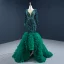 Luxe Vert Foncé Tapis rouge Robe De Soirée 2020 Trompette / Sirène Transparentes Col v profond Manches Longues Faux Diamant Paillettes Train De Balayage Volants en Cascade Dos Nu Robe De Ceremonie