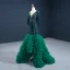 Luxe Vert Foncé Tapis rouge Robe De Soirée 2020 Trompette / Sirène Transparentes Col v profond Manches Longues Faux Diamant Paillettes Train De Balayage Volants en Cascade Dos Nu Robe De Ceremonie
