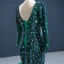 Luxe Vert Foncé Tapis rouge Robe De Soirée 2020 Trompette / Sirène Transparentes Col v profond Manches Longues Faux Diamant Paillettes Train De Balayage Volants en Cascade Dos Nu Robe De Ceremonie