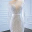 High End Weiß Durchsichtige Hochzeits Brautkleider / Hochzeitskleider 2020 Meerjungfrau Rundhalsausschnitt Lange Ärmel Rückenfreies Stoffgürtel Applikationen Spitze Perlenstickerei Glanz Tülle
