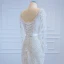 High End Weiß Durchsichtige Hochzeits Brautkleider / Hochzeitskleider 2020 Meerjungfrau Rundhalsausschnitt Lange Ärmel Rückenfreies Stoffgürtel Applikationen Spitze Perlenstickerei Glanz Tülle