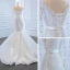 High End Weiß Durchsichtige Hochzeits Brautkleider / Hochzeitskleider 2020 Meerjungfrau Rundhalsausschnitt Lange Ärmel Rückenfreies Stoffgürtel Applikationen Spitze Perlenstickerei Glanz Tülle
