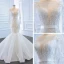 High End Weiß Durchsichtige Hochzeits Brautkleider / Hochzeitskleider 2020 Meerjungfrau Rundhalsausschnitt Lange Ärmel Rückenfreies Stoffgürtel Applikationen Spitze Perlenstickerei Glanz Tülle