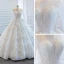 Luxe Blanche Transparentes La Mariée Robe De Mariée 2020 Robe Boule Encolure Dégagée Manches Longues Dos Nu Appliques Fleur Fait main Perlage Train De Balayage Volants