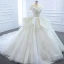 Luxury / Gorgeous White Bridal Wedding Dresses 2020 Ball Gown Off-The-Shoulder Short Sleeve Backless Appliques Lace Sequins Beading Glitter Tulle Cathedral Train