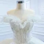 Luxury / Gorgeous White Bridal Wedding Dresses 2020 Ball Gown Off-The-Shoulder Short Sleeve Backless Appliques Lace Sequins Beading Glitter Tulle Cathedral Train