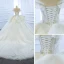 Luxury / Gorgeous White Bridal Wedding Dresses 2020 Ball Gown Off-The-Shoulder Short Sleeve Backless Appliques Lace Sequins Beading Glitter Tulle Cathedral Train