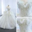 Luxury / Gorgeous White Bridal Wedding Dresses 2020 Ball Gown Off-The-Shoulder Short Sleeve Backless Appliques Lace Sequins Beading Glitter Tulle Cathedral Train