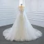 Luxe Blanche La Mariée Robe De Mariée 2020 Robe Boule Transparentes Encolure Dégagée Manches Longues Dos Nu Appliques En Dentelle Fait main Perlage Détachable Chapel Train