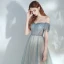 Elegant Ocean Blue Champagne Dancing Prom Dresses 2020 A-Line / Princess Off-The-Shoulder Short Sleeve Beading Glitter Tulle Floor-Length / Long Ruffle Backless Formal Dresses