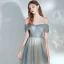 Elegant Ocean Blue Champagne Dancing Prom Dresses 2020 A-Line / Princess Off-The-Shoulder Short Sleeve Beading Glitter Tulle Floor-Length / Long Ruffle Backless Formal Dresses