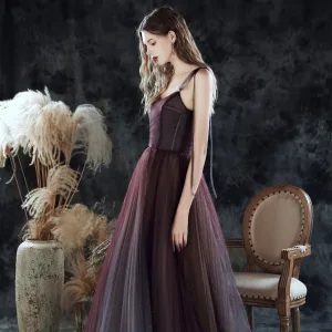 High End Purple Dancing Ballkjoler 2020 Prinsesse Spaghettistropper Uten Ermer Glitter Tyll Lange Buste Ryggløse Formelle Kjoler
