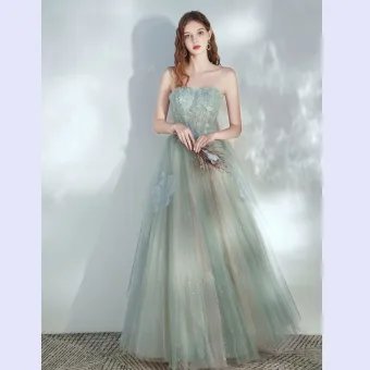 Elegant Sage Green Prom Dresses 2020 A Line Princess Sweetheart Sleeveless Beading Glitter Tulle Floor Length Long Ruffle Backless Formal Dresses