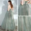 Elegant Salvie Grønn Ballkjoler 2020 Prinsesse Kjæreste Uten Ermer Beading Glitter Tyll Lange Buste Ryggløse Formelle Kjoler