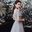 Classique Gris Dansant Robe De Bal 2020 Princesse Encolure Carrée Manches Courtes Paillettes Perlage Longue Volants Dos Nu Robe De Ceremonie