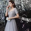 Classique Gris Dansant Robe De Bal 2020 Princesse Encolure Carrée Manches Courtes Paillettes Perlage Longue Volants Dos Nu Robe De Ceremonie