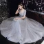 Classique Gris Dansant Robe De Bal 2020 Princesse Encolure Carrée Manches Courtes Paillettes Perlage Longue Volants Dos Nu Robe De Ceremonie