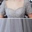 Classique Gris Dansant Robe De Bal 2020 Princesse Encolure Carrée Manches Courtes Paillettes Perlage Longue Volants Dos Nu Robe De Ceremonie