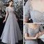 Classique Gris Dansant Robe De Bal 2020 Princesse Encolure Carrée Manches Courtes Paillettes Perlage Longue Volants Dos Nu Robe De Ceremonie
