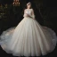 Victorian Style Champagne See-through Bridal Wedding Dresses 2020 Ball Gown Scoop Neck Puffy Long Sleeve Backless Appliques Lace Sequins Beading Glitter Tulle Cathedral Train Ruffle
