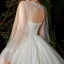 Victorian Style Champagne See-through Bridal Wedding Dresses 2020 Ball Gown Scoop Neck Puffy Long Sleeve Backless Appliques Lace Sequins Beading Glitter Tulle Cathedral Train Ruffle