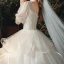 Style Victorien Champagne La Mariée Robe De Mariée 2020 Robe Boule Transparentes Encolure Dégagée Gonflée 1/2 Manches Dos Nu Perlage Glitter Tulle Cathedral Train Volants