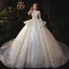 Sparkly Champagne Bridal Wedding Dresses 2020 Ball Gown V-Neck Short Sleeve Backless Appliques Sequins Cathedral Train Ruffle