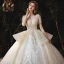 Sparkly Champagne Bridal Wedding Dresses 2020 Ball Gown V-Neck Short Sleeve Backless Appliques Sequins Cathedral Train Ruffle