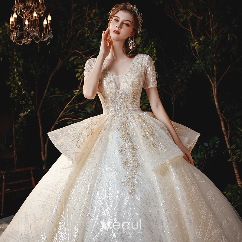 open lace back dress Cap Sleeves Princess Ball Gown Wedding Dress Debutante Dress Size 8 / White