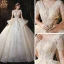 Sparkly Champagne Bridal Wedding Dresses 2020 Ball Gown V-Neck Short Sleeve Backless Appliques Sequins Cathedral Train Ruffle