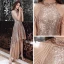 Sparkly Rose Gold Sequins Cocktail Dresses 2020 A-Line / Princess High Neck Sleeveless Beading Asymmetrical Formal Dresses