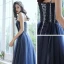 Élégant Bleu Marine Dansant Robe De Bal 2020 Princesse Bretelles Spaghetti Sans Manches Perlage Longue Volants Dos Nu Robe De Ceremonie