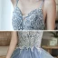 Elegant Ocean Blue Dancing Prom Dresses 2020 A-Line / Princess Spaghetti Straps Sleeveless Appliques Lace Beading Floor-Length / Long Ruffle Backless Formal Dresses