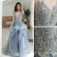 Elegant Ocean Blue Dancing Prom Dresses 2020 A-Line / Princess Spaghetti Straps Sleeveless Appliques Lace Beading Floor-Length / Long Ruffle Backless Formal Dresses