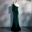 Erschwinglich Dunkelgrün Velour Abendkleider 2020 Meerjungfrau One-Shoulder 1/2 Ärmel Sweep / Pinsel Zug Rückenfreies Festliche Kleider