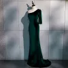 Abordable Vert Foncé Velour Robe De Soirée 2020 Trompette / Sirène Une épaule 1/2 Manches Train De Balayage Dos Nu Robe De Ceremonie