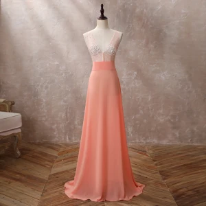 Affordable Watermelon See Through Evening Dresses 2020 Trumpet Mermaid Deep V Neck Sleeveless Sequins Beading Floor Length Long Backless Formal Dresses
