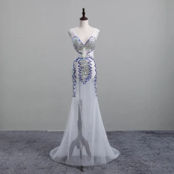 Sexy White See Through Evening Dresses 2020 Trumpet Mermaid Deep V Neck Sleeveless Sequins Beading Sweep Train Ruffle Backless Formal Dresses