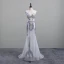 Sexy Blanche Transparentes Robe De Soirée 2020 Trompette / Sirène Col v profond Sans Manches Paillettes Perlage Train De Balayage Volants Dos Nu Robe De Ceremonie