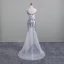 Sexy Blanche Transparentes Robe De Soirée 2020 Trompette / Sirène Col v profond Sans Manches Paillettes Perlage Train De Balayage Volants Dos Nu Robe De Ceremonie