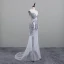 Sexy Blanche Transparentes Robe De Soirée 2020 Trompette / Sirène Col v profond Sans Manches Paillettes Perlage Train De Balayage Volants Dos Nu Robe De Ceremonie