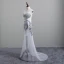 Sexy Blanche Transparentes Robe De Soirée 2020 Trompette / Sirène Col v profond Sans Manches Paillettes Perlage Train De Balayage Volants Dos Nu Robe De Ceremonie